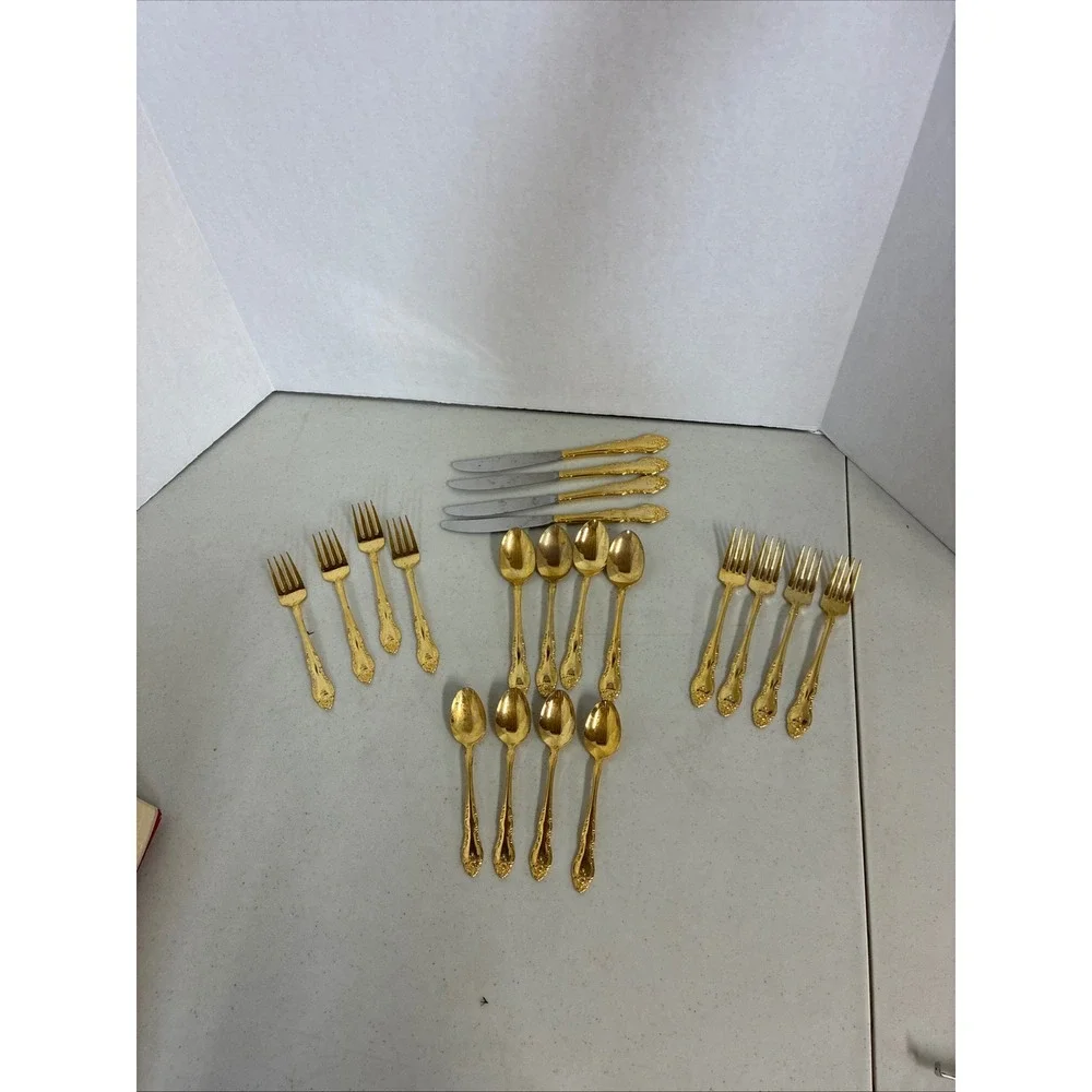 Vintage Gold Electroplated Flatware Set 20 Piece Service for 4‎ Made in Japan